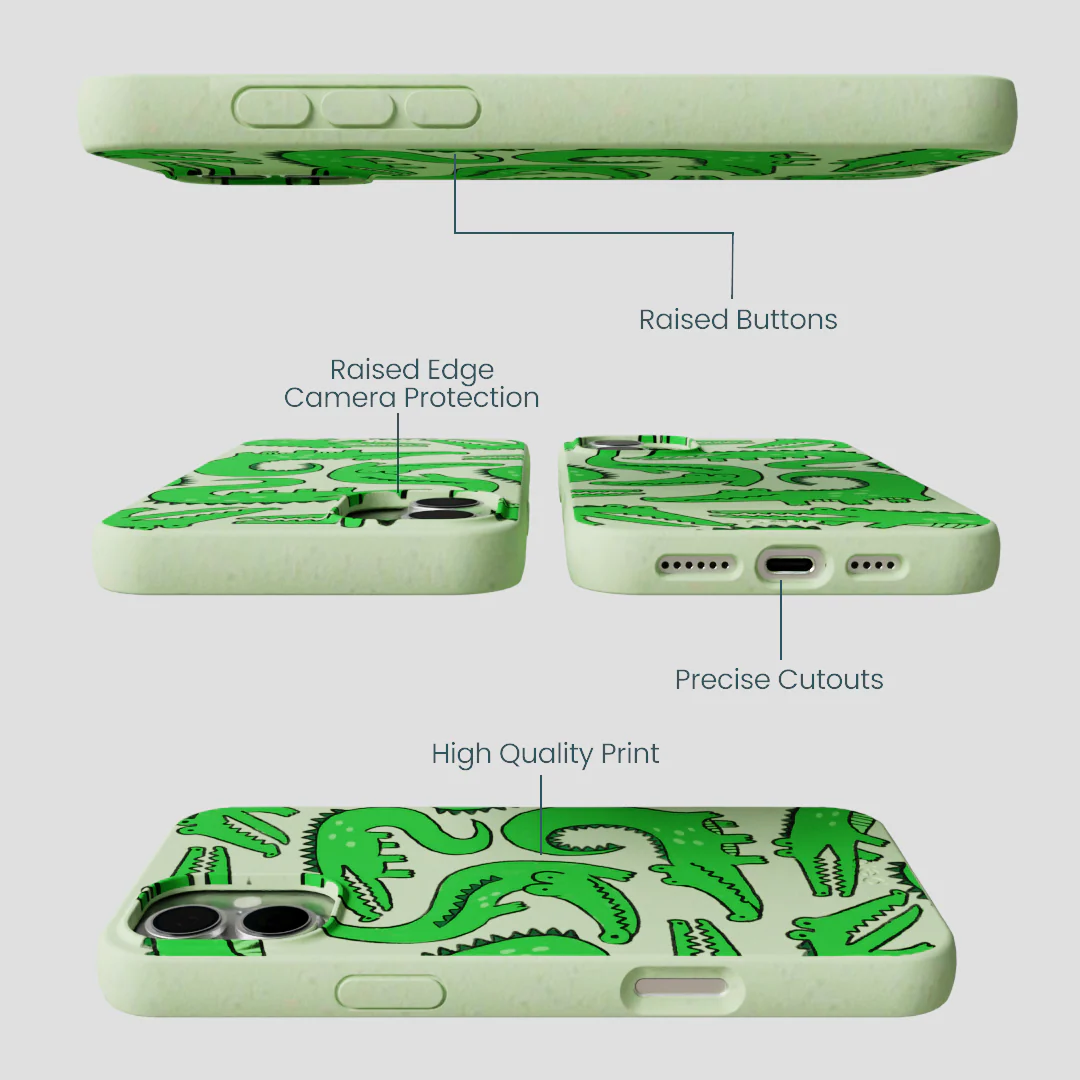 Sage Green Croc a Doodle iPhone 16 Plus Case - Image 3