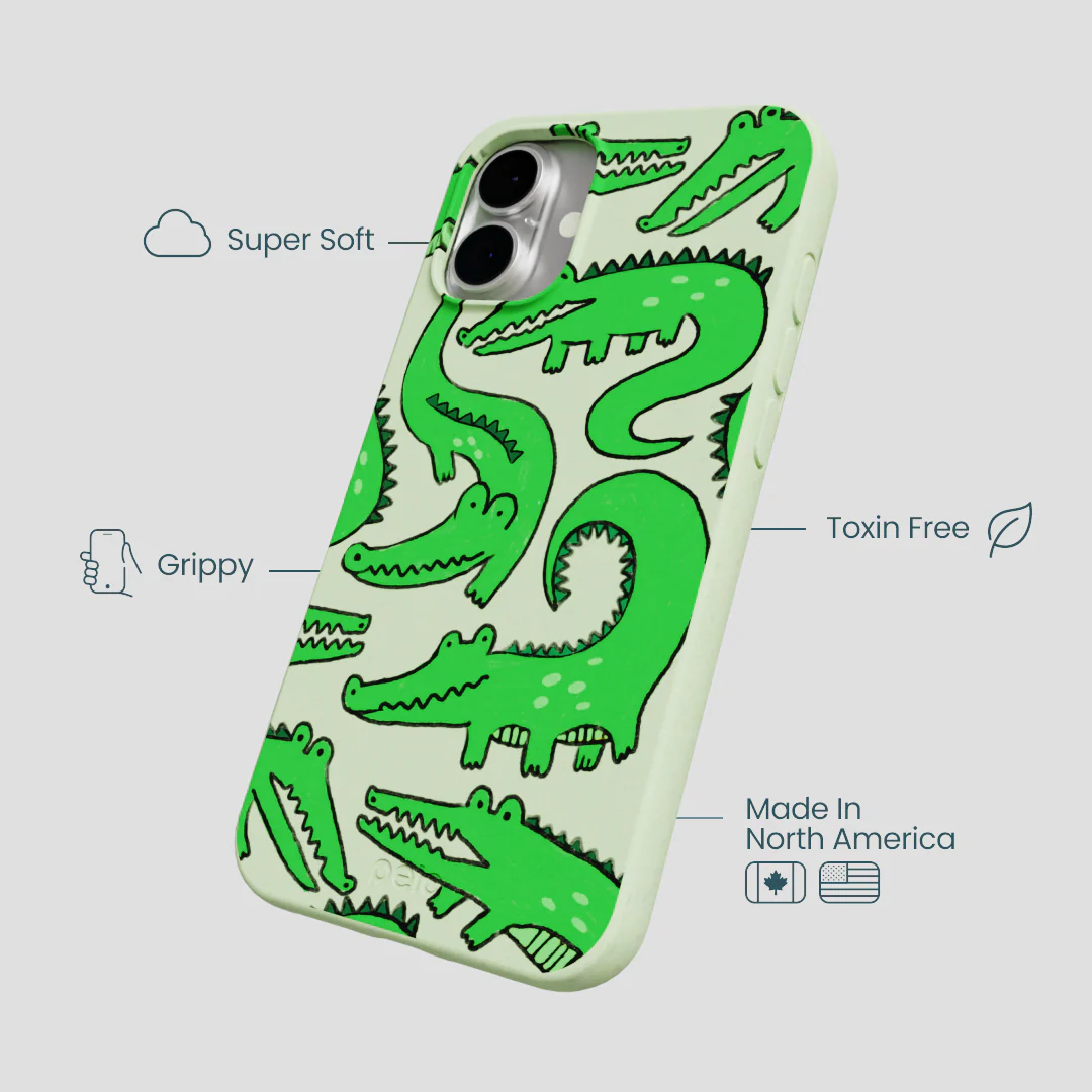 Sage Green Croc a Doodle iPhone 16 Plus Case - Image 4