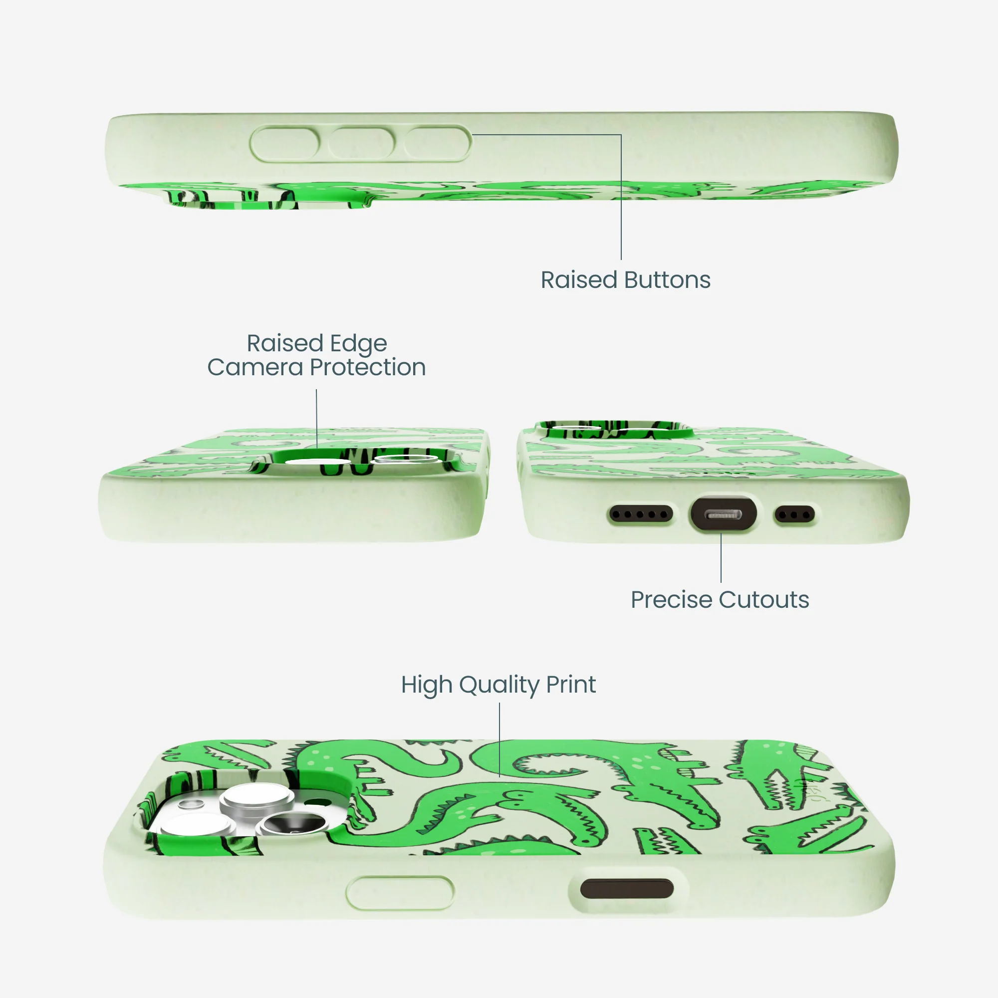 Sage Green Croc a Doodle iPhone 16 Pro Max Case - Image 3