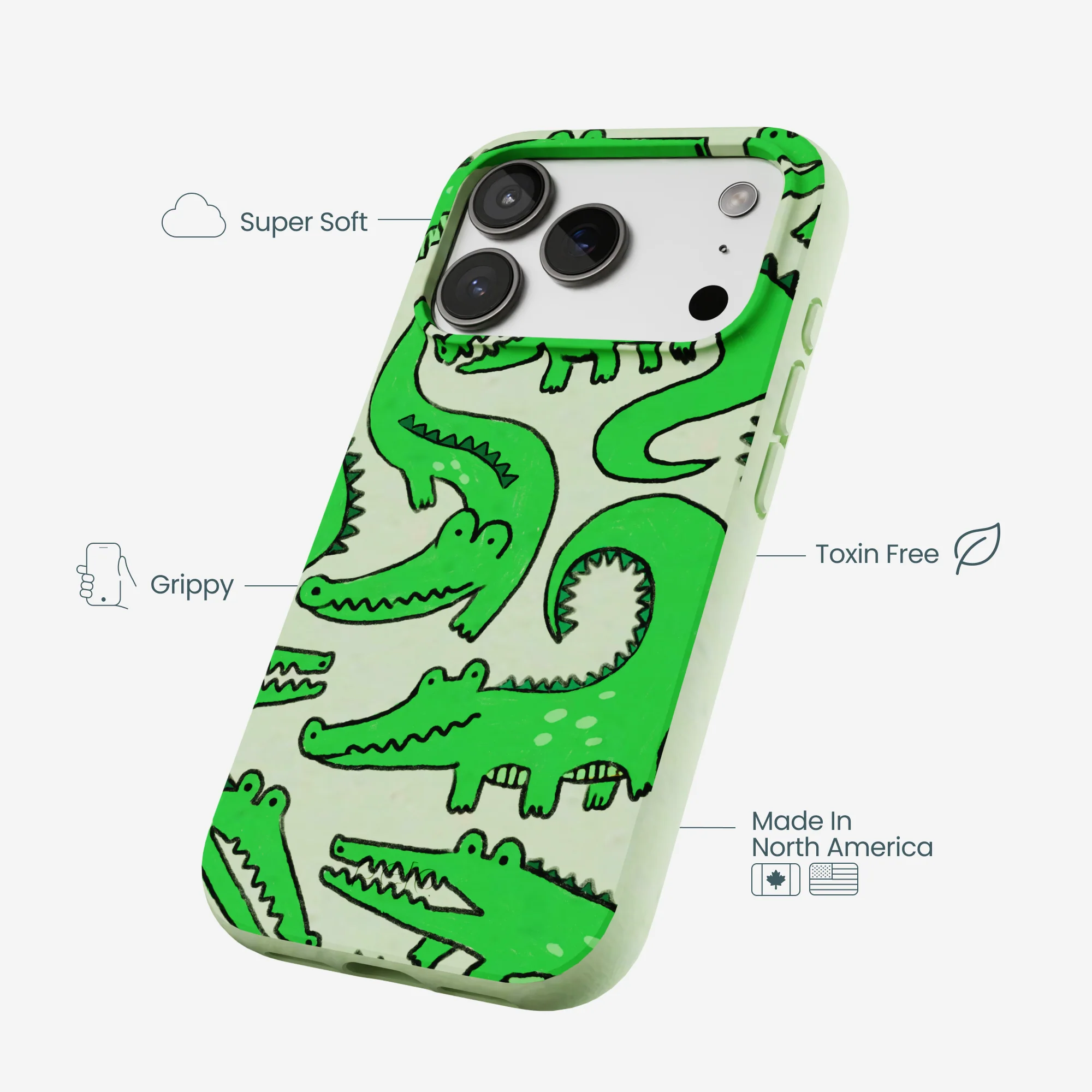 Sage Green Croc a Doodle iPhone 17 Pro Case - Image 4