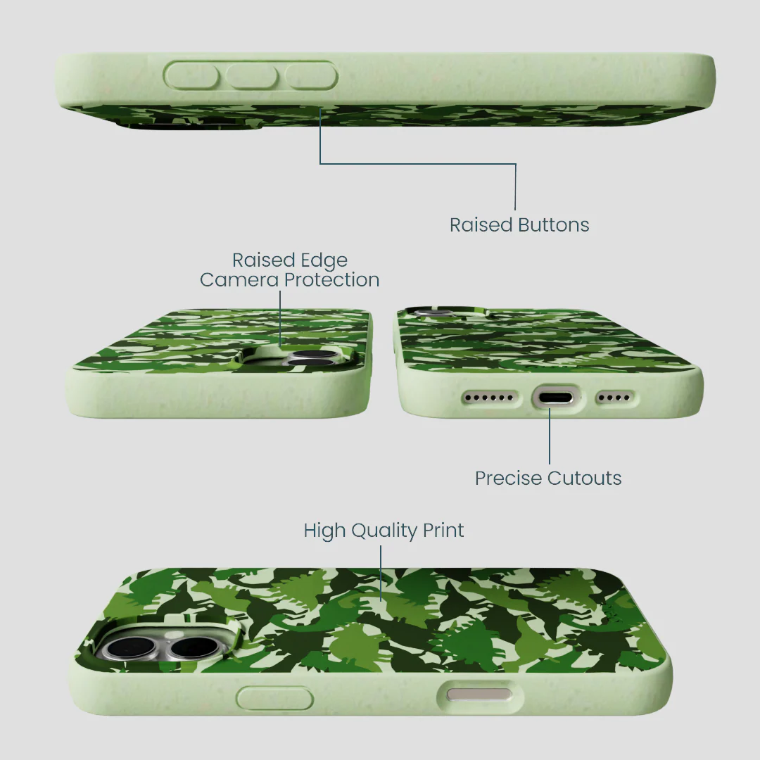 Sage Green Dino Camo iPhone 16 Plus Case - Image 3