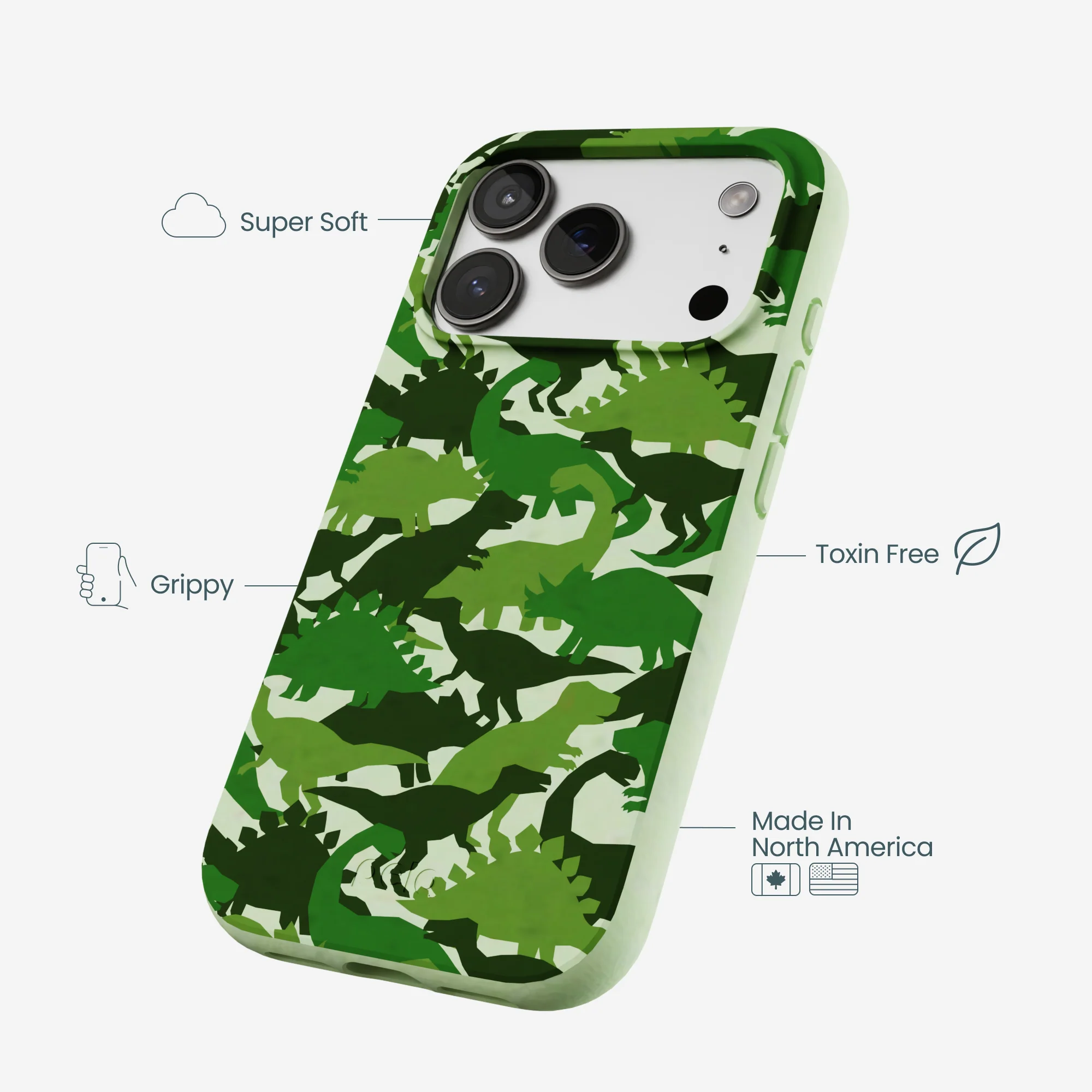 Sage Green Dino Camo iPhone 17 Pro Case - Image 4