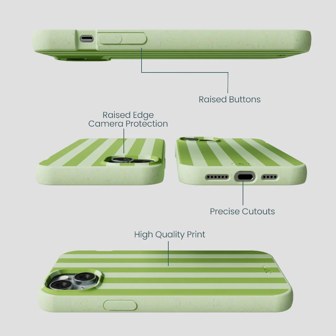Sage Green Meadow Stripes iPhone 14 Plus Case - Image 3