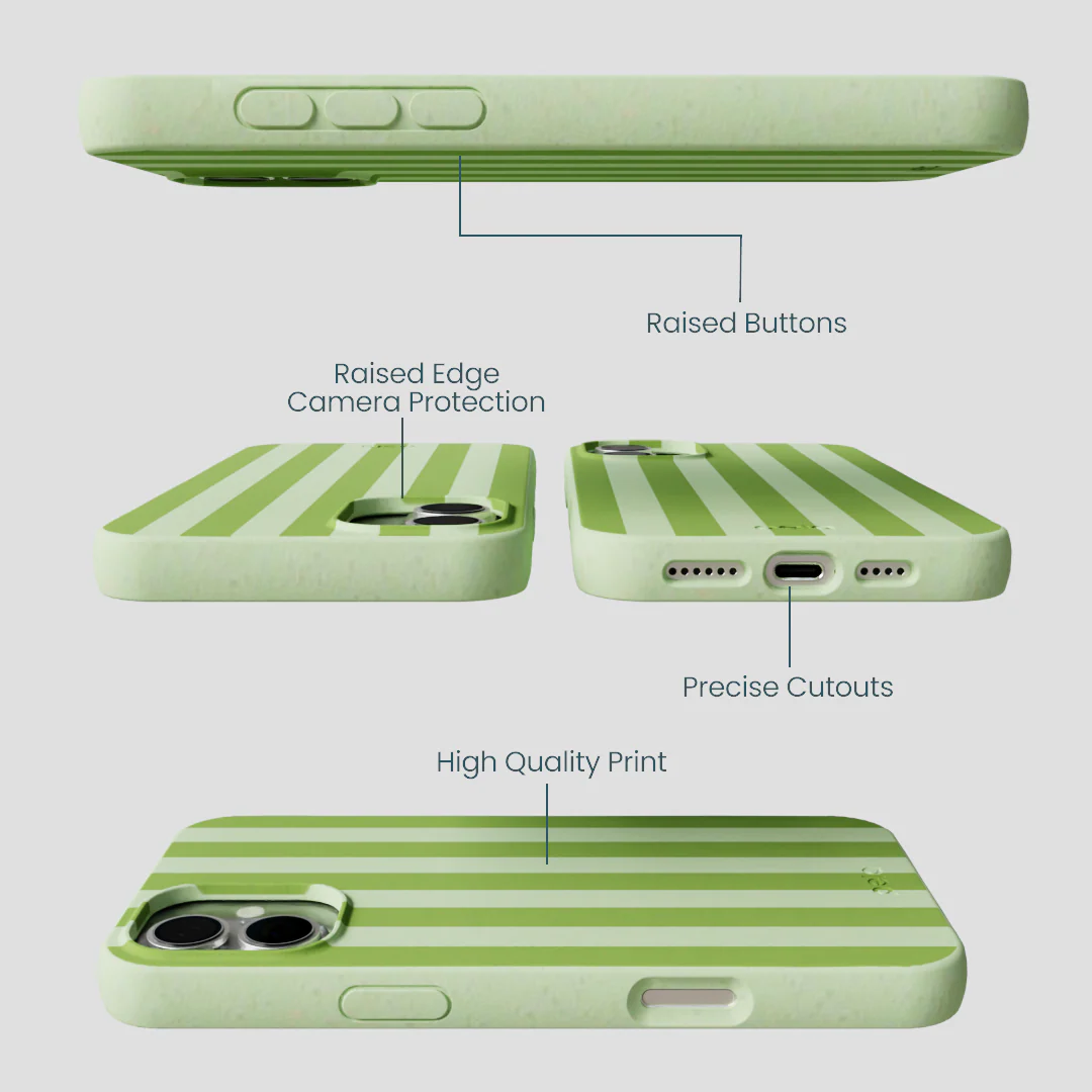 Sage Green Meadow Stripes iPhone 16 Plus Case - Image 3