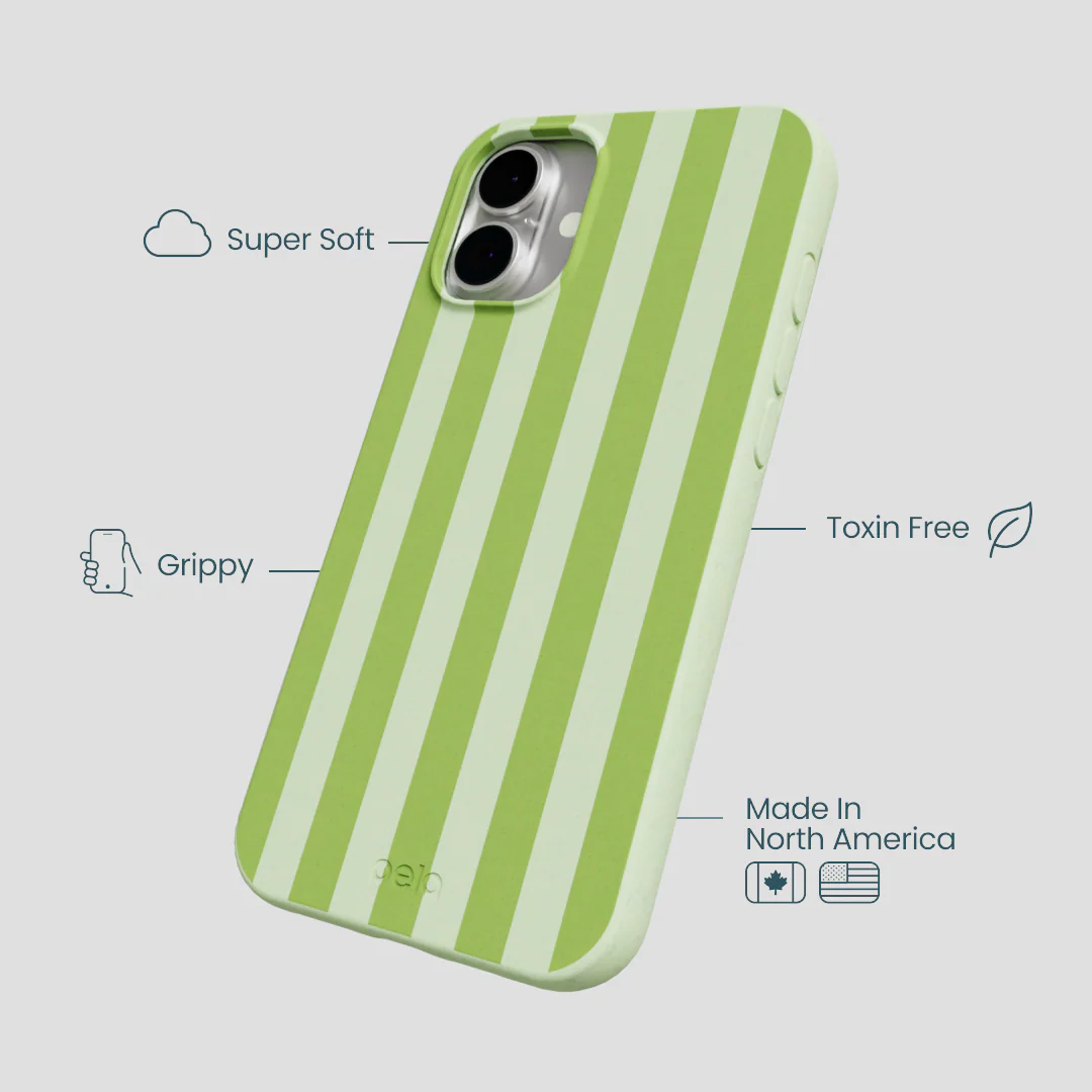 Sage Green Meadow Stripes iPhone 16 Plus Case - Image 4