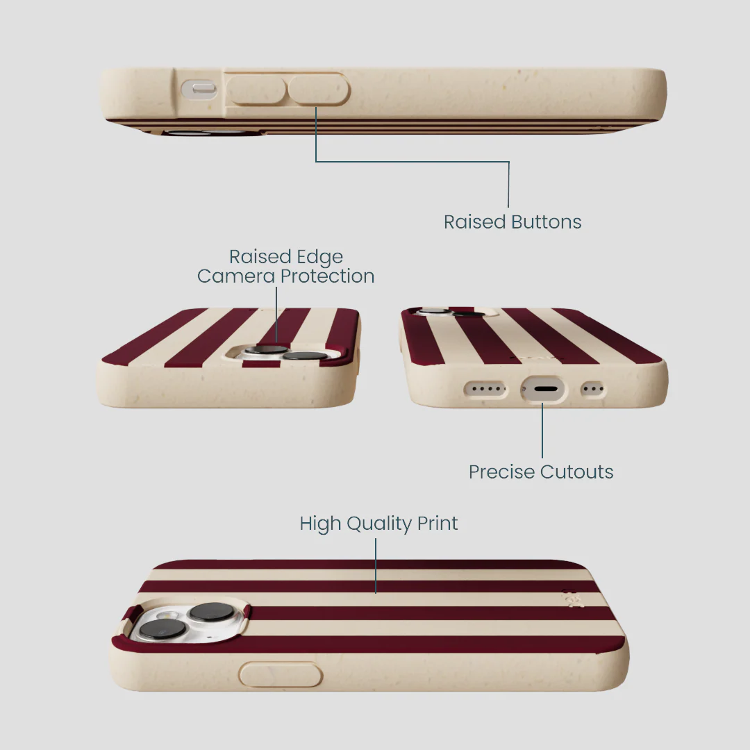 Seashell Big Burgundy Stripes iPhone 13 Case - Image 3