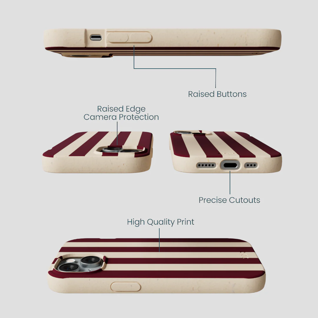 Seashell Big Burgundy Stripes iPhone 14 Case - Image 3