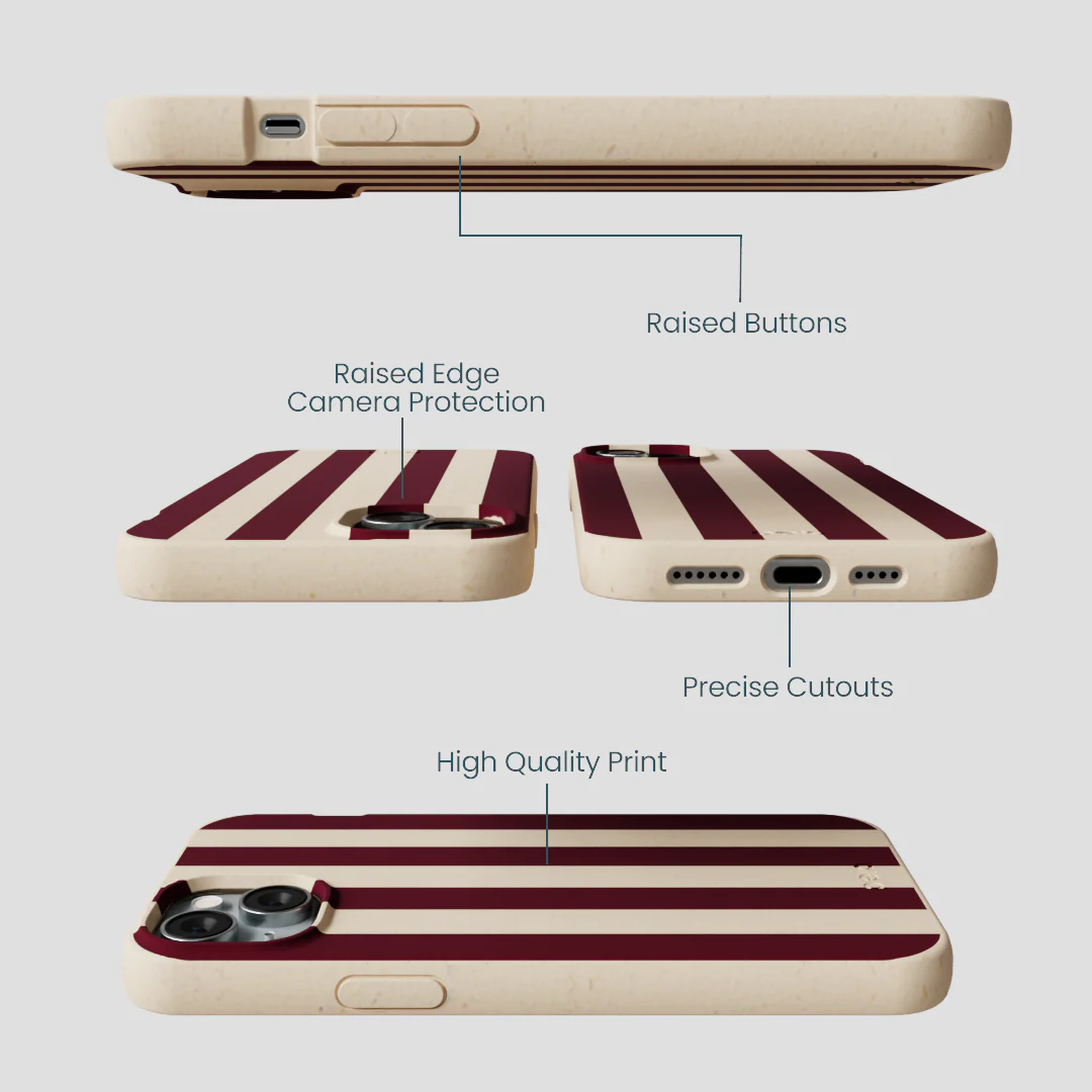 Seashell Big Burgundy Stripes iPhone 14 Plus Case - Image 3