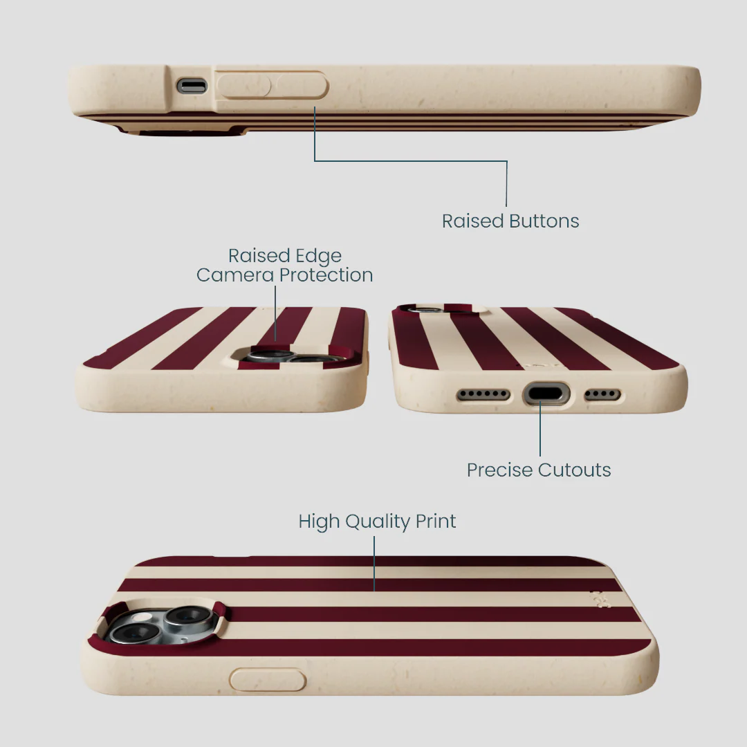 Seashell Big Burgundy Stripes iPhone 15 Plus Case - Image 3