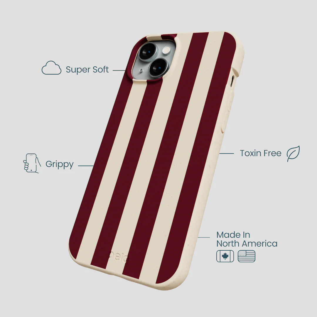 Seashell Big Burgundy Stripes iPhone 15 Plus Case - Image 4