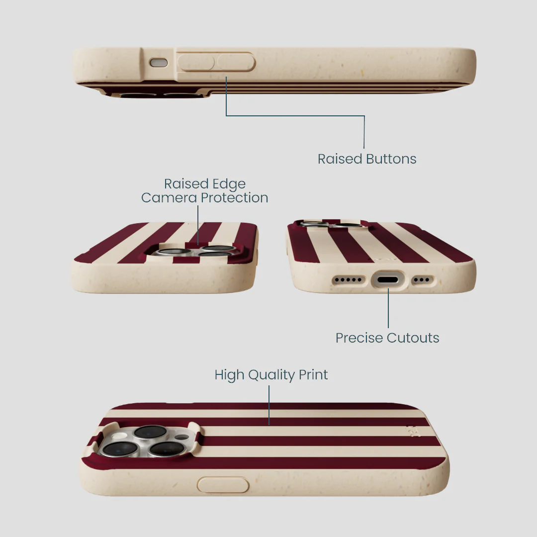 Seashell Big Burgundy Stripes iPhone 15 Pro Case - Image 3