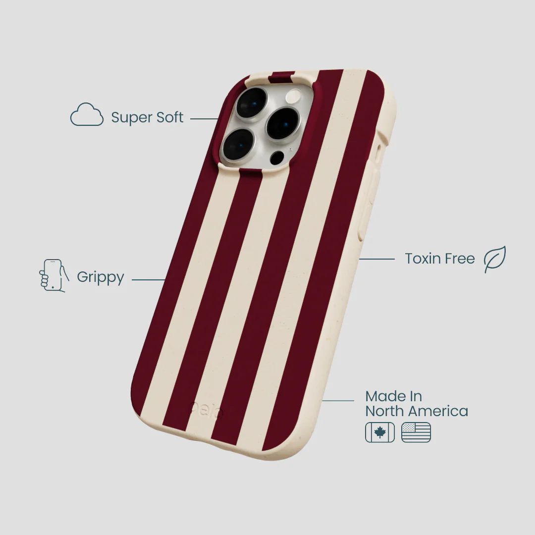 Seashell Big Burgundy Stripes iPhone 15 Pro Case - Image 4