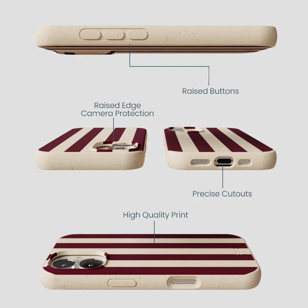 Seashell Big Burgundy Stripes iPhone 16 Case - Image 3