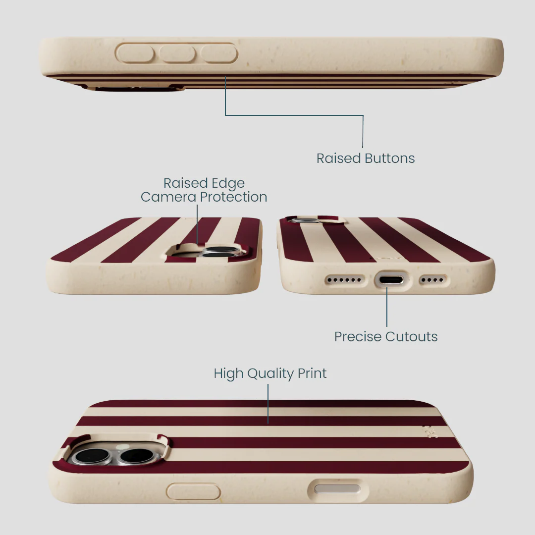 Seashell Big Burgundy Stripes iPhone 16 Plus Case - Image 3