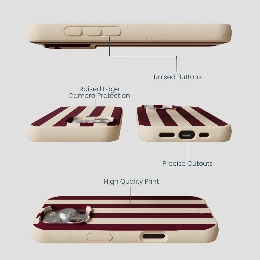 Seashell Big Burgundy Stripes iPhone 16 Pro Case - Image 3