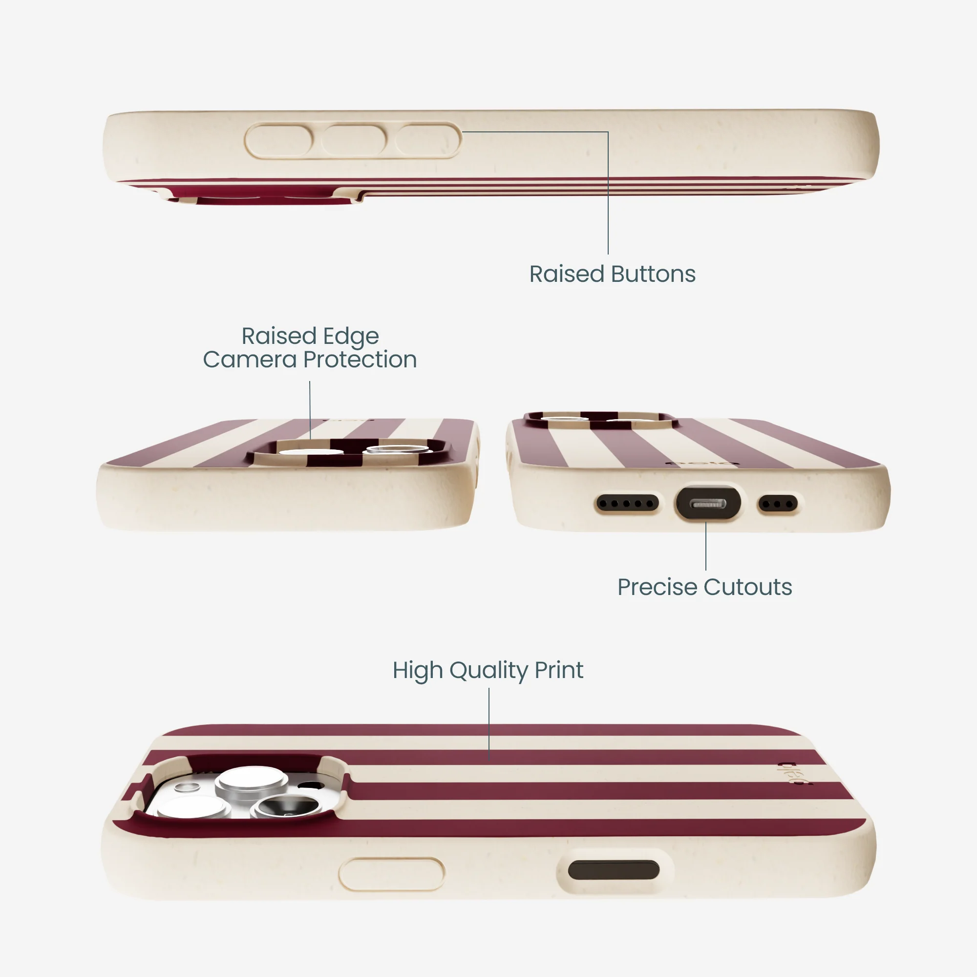 Seashell Big Burgundy Stripes iPhone 16 Pro Max Case - Image 3