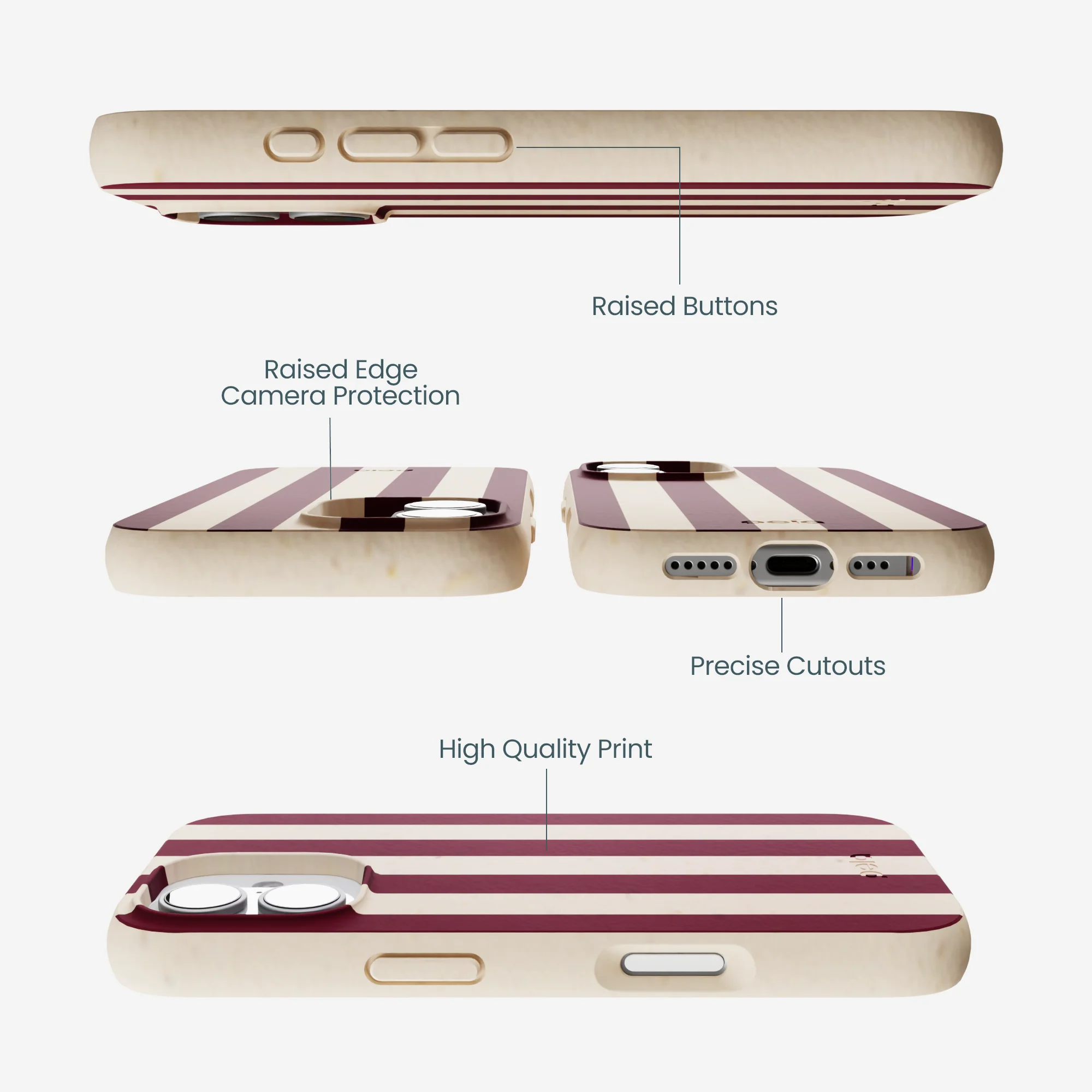 Seashell Big Burgundy Stripes iPhone 17 Case - Image 3