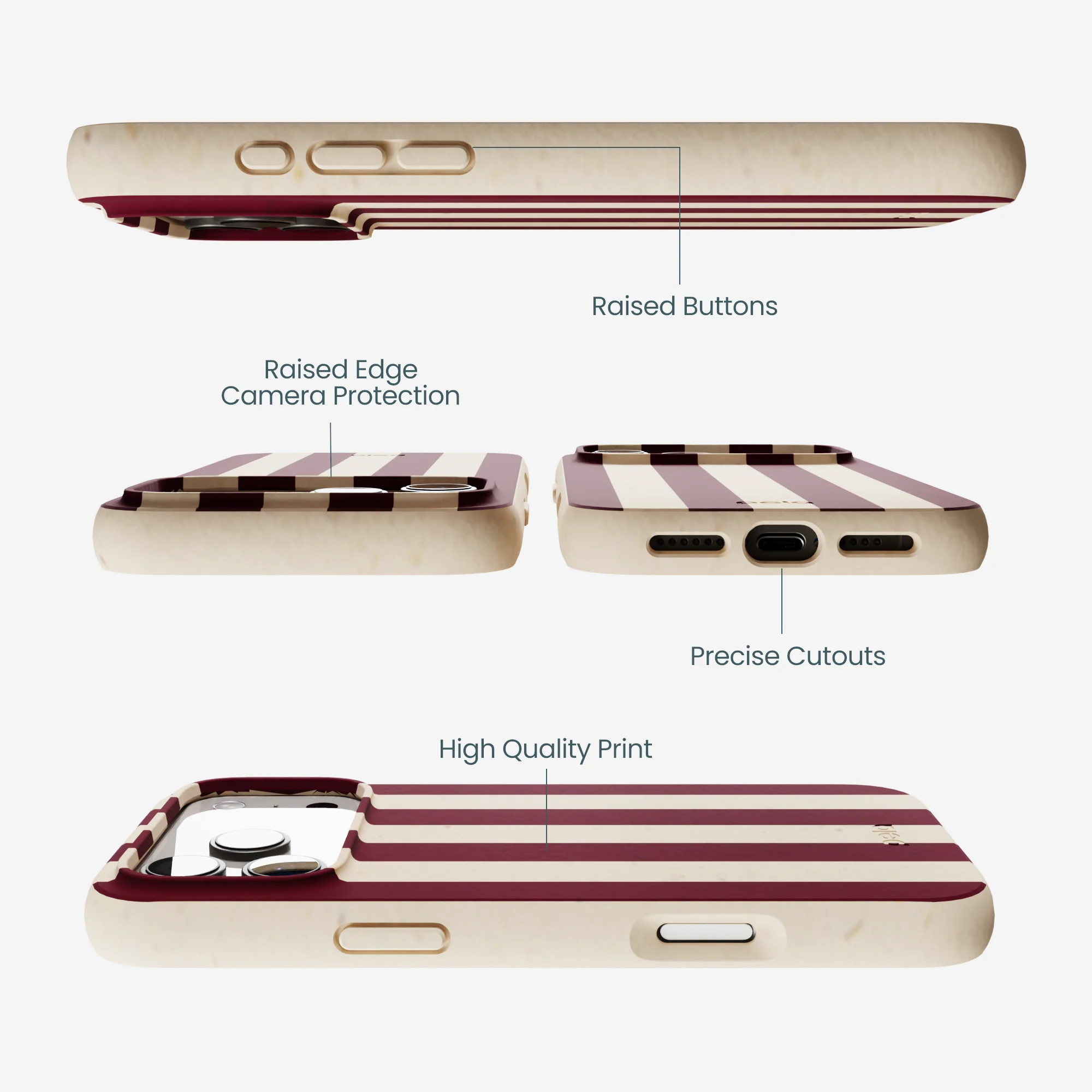 Seashell Big Burgundy Stripes iPhone 17 Pro Max Case - Image 3