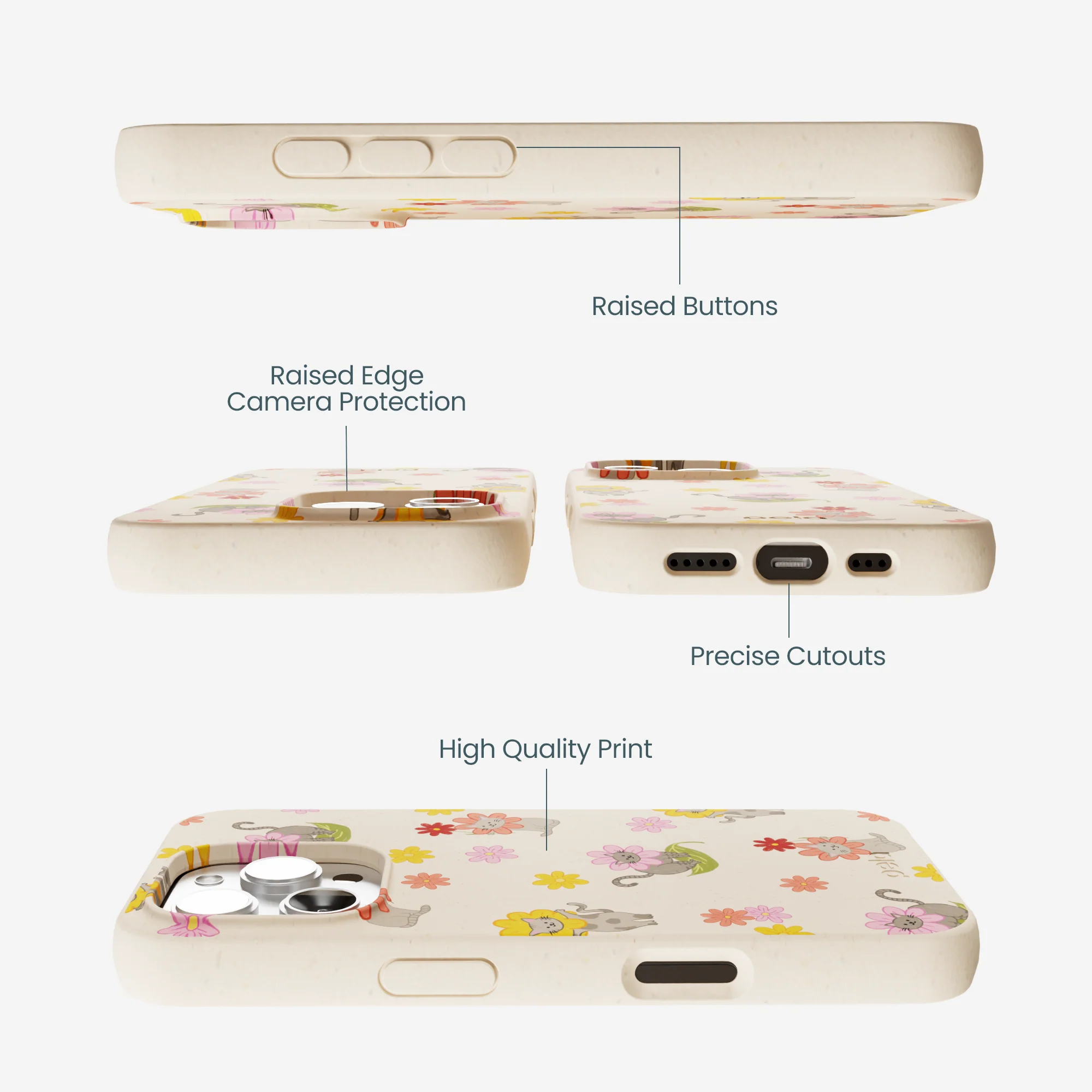 Seashell Flower Cats iPhone 16 Pro Max Case - Image 3
