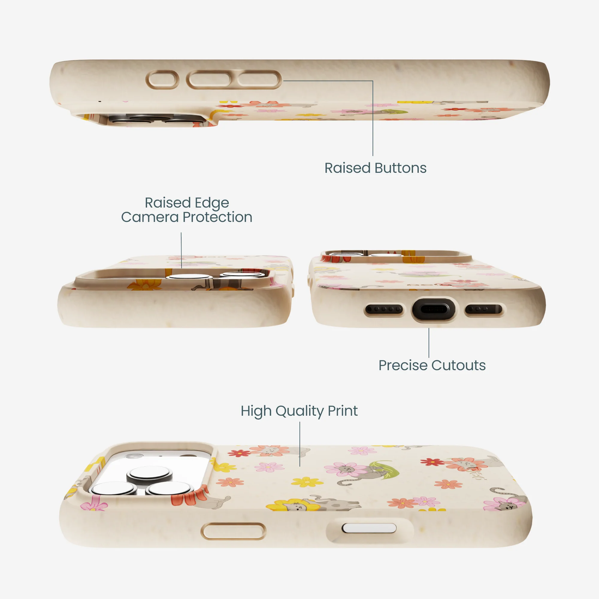 Seashell Flower Cats iPhone 17 Pro Case - Image 3