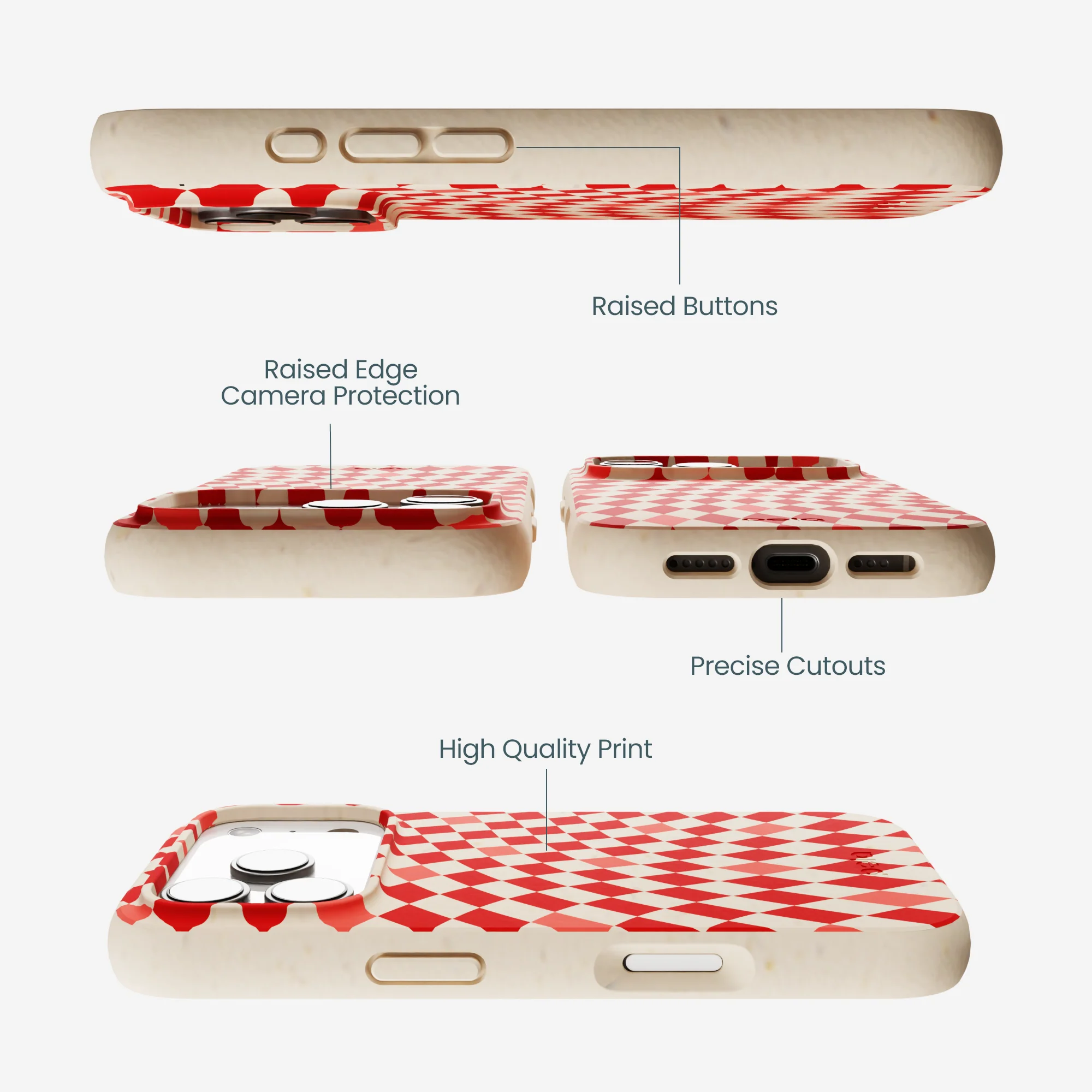 Seashell Red Checks iPhone 17 Pro Case - Image 3