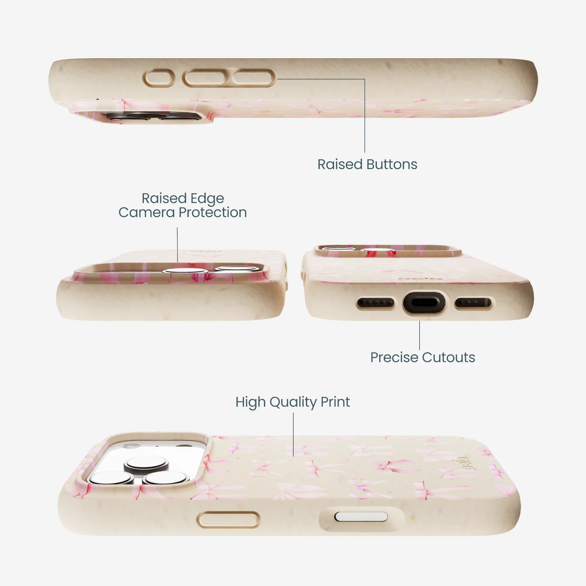 Seashell Rosy Bows iPhone 17 Pro Case - Image 3